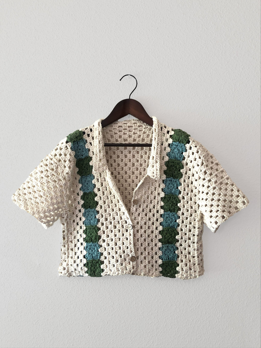 Granny Square Stripe Shirt - Green