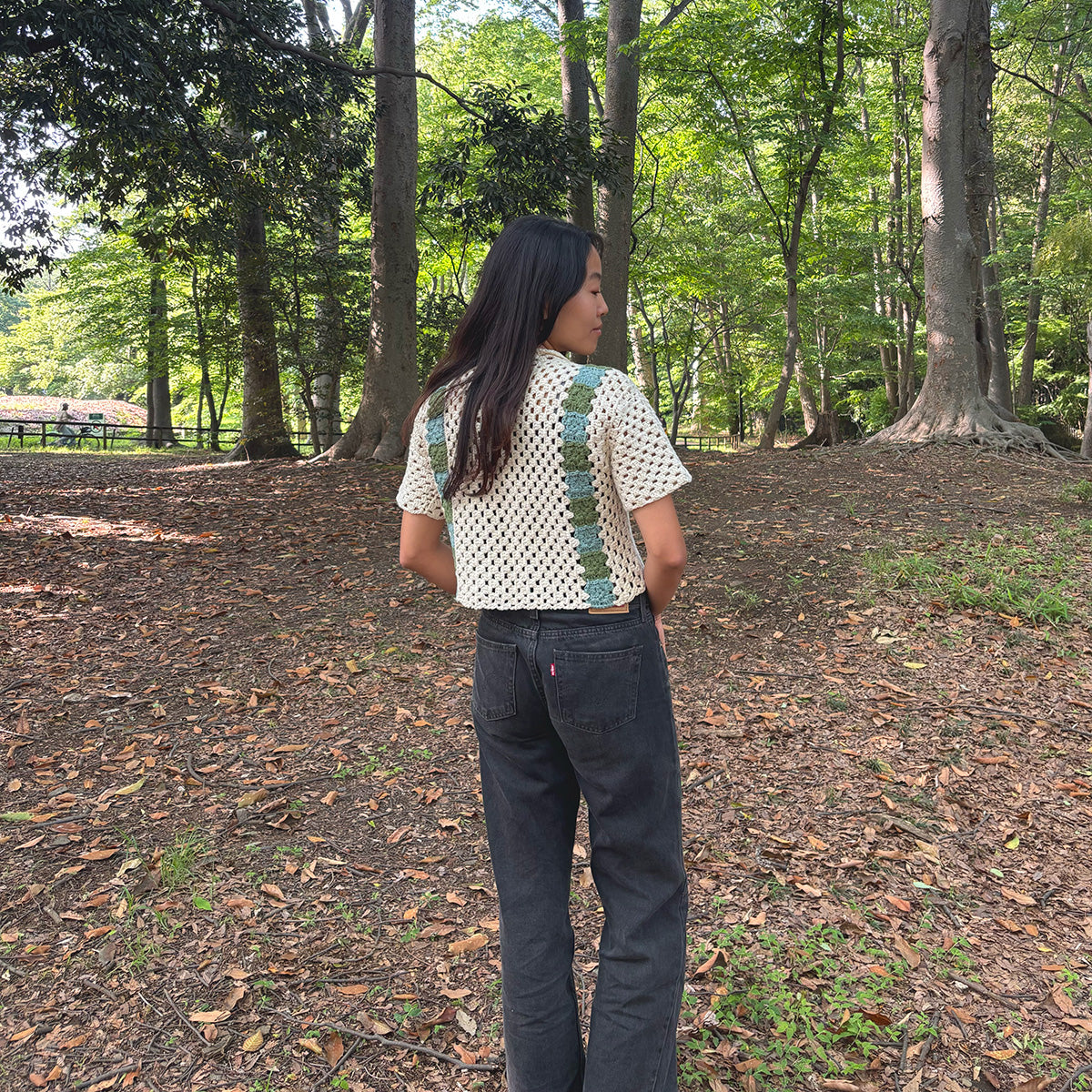 Granny Square Stripe Shirt - Green
