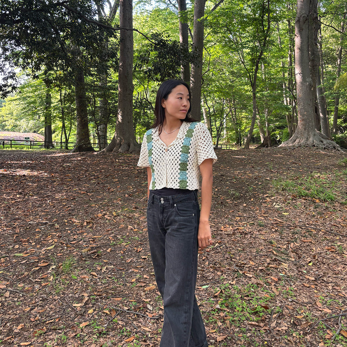 Granny Square Stripe Shirt - Green